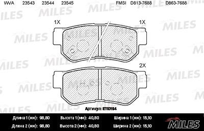 Miles E110194 Front disc brake pads, set E110194: Buy near me in Poland at 2407.PL - Good price!
