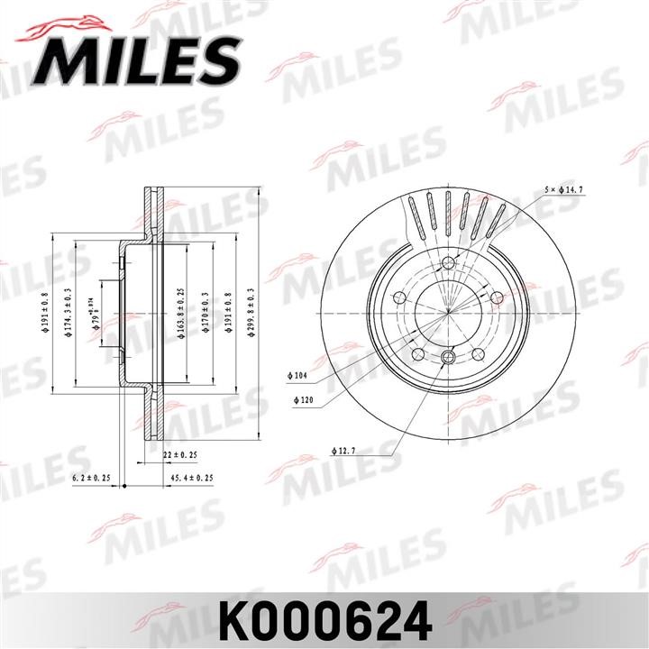 Miles K000624 Front brake disc ventilated K000624: Buy near me in Poland at 2407.PL - Good price!