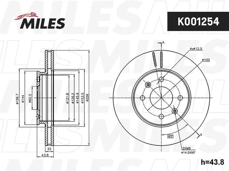 Miles K001254 Front brake disc ventilated K001254: Buy near me in Poland at 2407.PL - Good price!