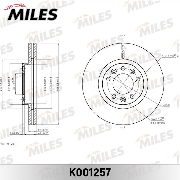 Miles K001257 Диск гальмівний передній вентильований K001257: Приваблива ціна - Купити у Польщі на 2407.PL!