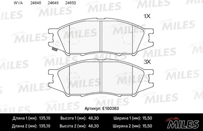 Miles E100363 Brake Pad Set, disc brake E100363: Buy near me in Poland at 2407.PL - Good price!