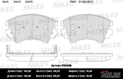 Miles E100098 Disc brake pad set E100098: Buy near me in Poland at 2407.PL - Good price!