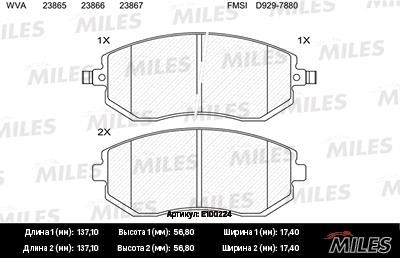 Miles E100224 Disc brake pad set E100224: Buy near me at 2407.PL in Poland at an Affordable price!