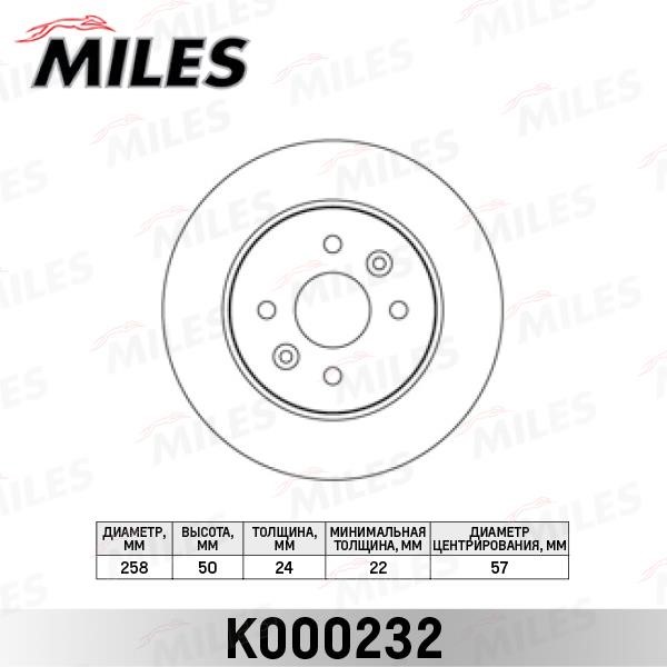 Miles K000232 Front brake disc ventilated K000232: Buy near me in Poland at 2407.PL - Good price!