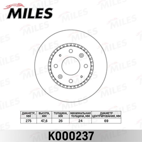 Miles K000237 Front brake disc ventilated K000237: Buy near me in Poland at 2407.PL - Good price!