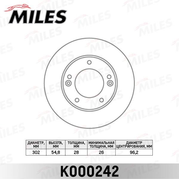 Miles K000242 Front brake disc ventilated K000242: Buy near me in Poland at 2407.PL - Good price!