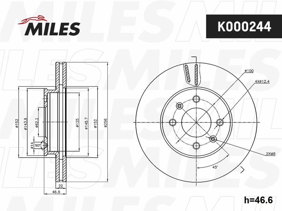 Miles K000244 Front brake disc ventilated K000244: Buy near me in Poland at 2407.PL - Good price!