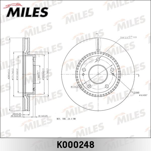 Miles K000248 Front brake disc ventilated K000248: Buy near me in Poland at 2407.PL - Good price!