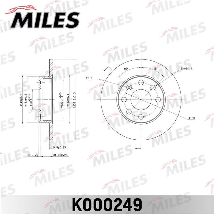 Miles K000249 Unventilated front brake disc K000249: Buy near me in Poland at 2407.PL - Good price!