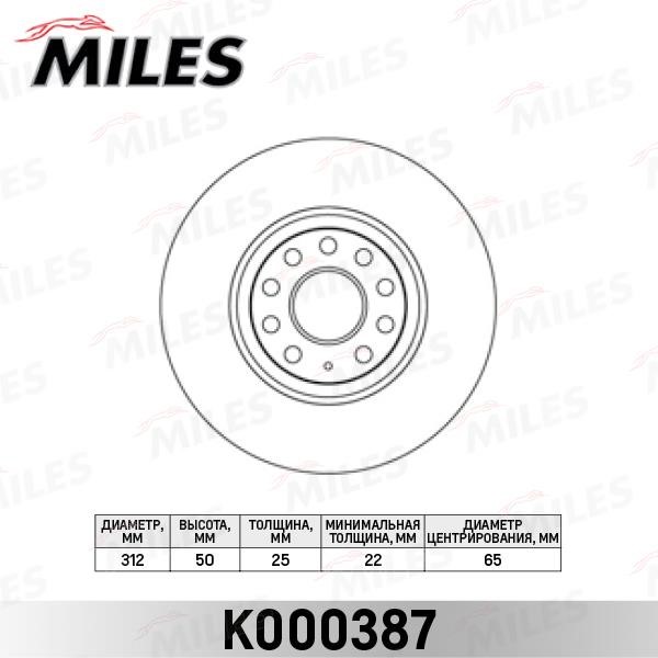 Miles K000387 Front brake disc ventilated K000387: Buy near me in Poland at 2407.PL - Good price!