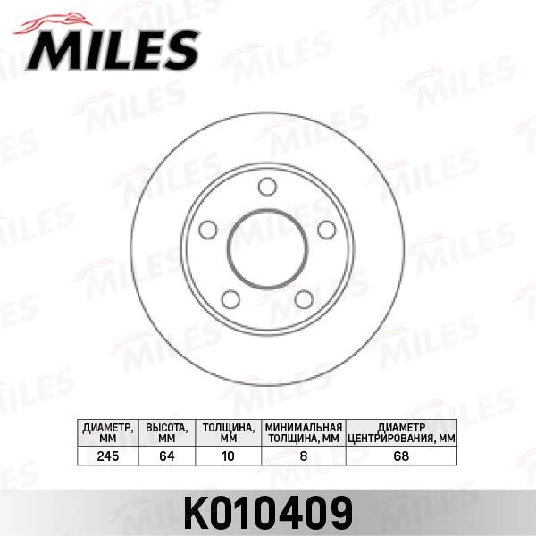Miles K010409 Rear brake disc, non-ventilated K010409: Buy near me in Poland at 2407.PL - Good price!