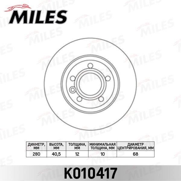 Miles K010417 Тормозной диск задний невентилируемый K010417: Отличная цена - Купить в Польше на 2407.PL!