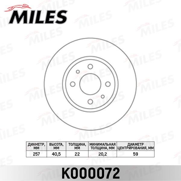 Miles K000072 Front brake disc ventilated K000072: Buy near me in Poland at 2407.PL - Good price!