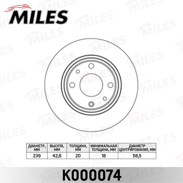 Miles K000074 Front brake disc ventilated K000074: Buy near me in Poland at 2407.PL - Good price!