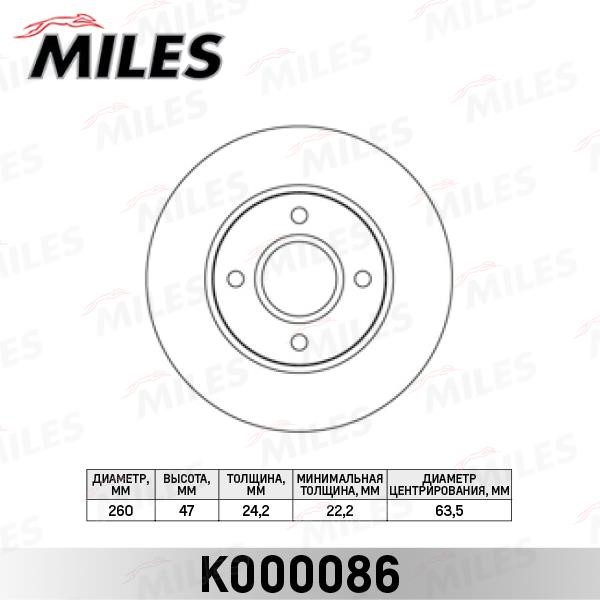 Miles K000086 Front brake disc ventilated K000086: Buy near me at 2407.PL in Poland at an Affordable price!