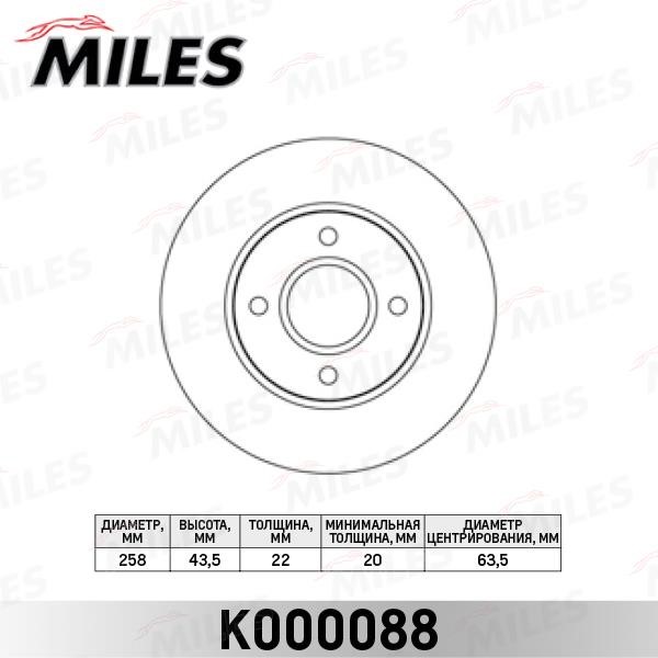 Miles K000088 Front brake disc ventilated K000088: Buy near me in Poland at 2407.PL - Good price!