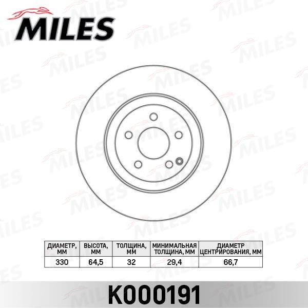 Miles K000191 Front brake disc ventilated K000191: Buy near me in Poland at 2407.PL - Good price!