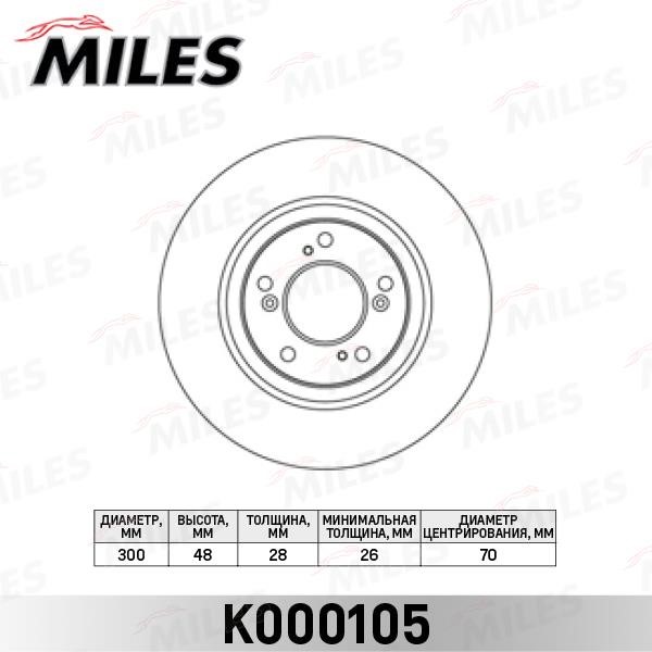 Miles K000105 Front brake disc ventilated K000105: Buy near me in Poland at 2407.PL - Good price!