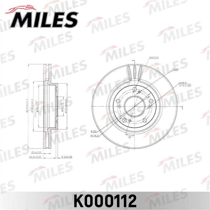 Miles K000112 Front brake disc ventilated K000112: Buy near me in Poland at 2407.PL - Good price!