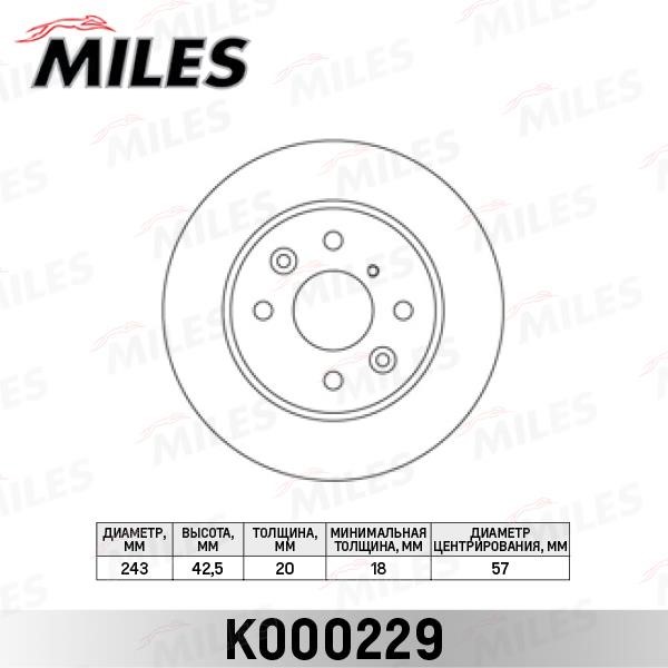 Miles K000229 Тормозной диск передний вентилируемый K000229: Отличная цена - Купить в Польше на 2407.PL!