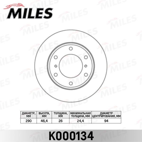 Miles K000134 Front brake disc ventilated K000134: Buy near me in Poland at 2407.PL - Good price!