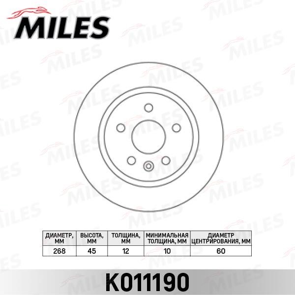 Miles K011190 Rear brake disc, non-ventilated K011190: Buy near me in Poland at 2407.PL - Good price!
