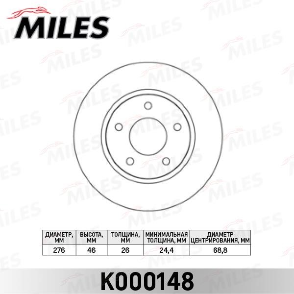 Miles K000148 Front brake disc ventilated K000148: Buy near me in Poland at 2407.PL - Good price!
