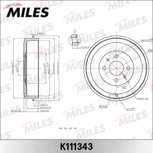 Miles K111343 Тормозной барабан K111343: Отличная цена - Купить в Польше на 2407.PL!