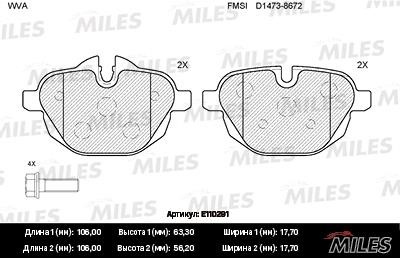 Miles E110291 Disc brake pad set E110291: Buy near me in Poland at 2407.PL - Good price!