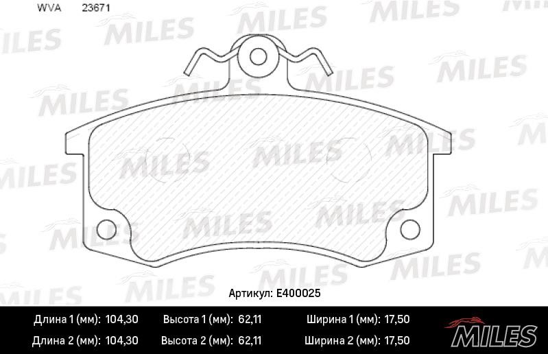 Miles E400025 Brake Pad Set, disc brake E400025: Buy near me in Poland at 2407.PL - Good price!