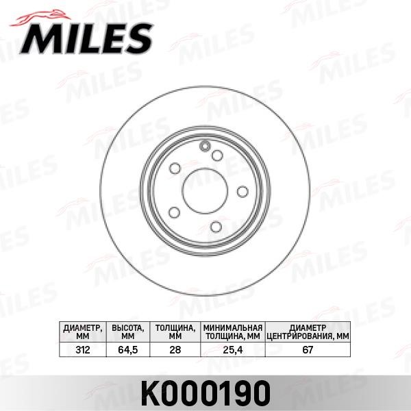 Miles K000190 Front brake disc ventilated K000190: Buy near me in Poland at 2407.PL - Good price!