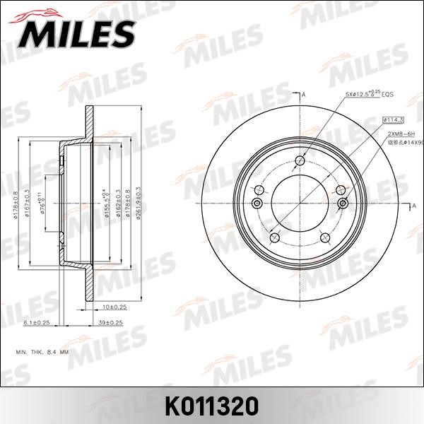 Miles K011320 Rear brake disc, non-ventilated K011320: Buy near me at 2407.PL in Poland at an Affordable price!