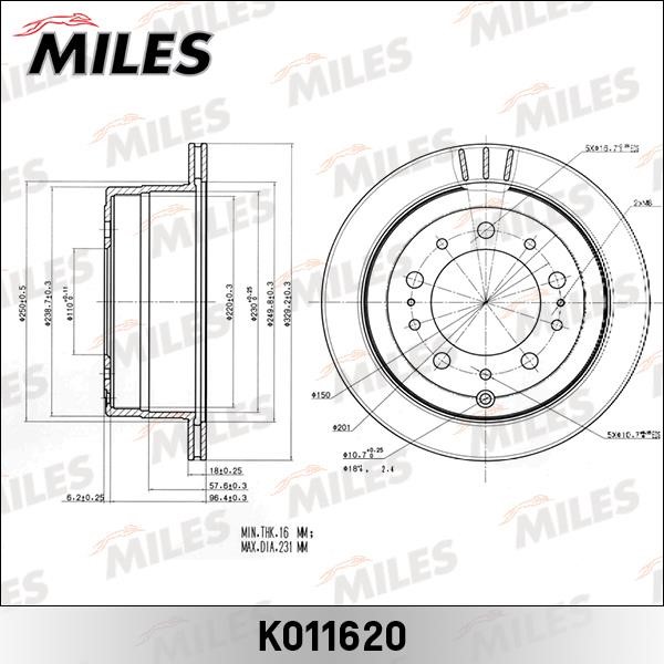 Miles K011620 Тормозной диск задний вентилируемый K011620: Отличная цена - Купить в Польше на 2407.PL!