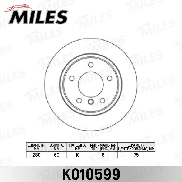 Miles K010599 Тормозной диск задний невентилируемый K010599: Отличная цена - Купить в Польше на 2407.PL!