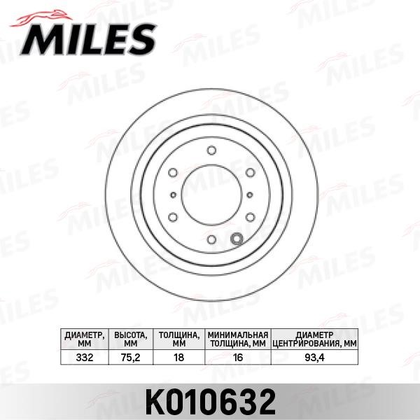 Miles K010632 Тормозной диск задний вентилируемый K010632: Отличная цена - Купить в Польше на 2407.PL!