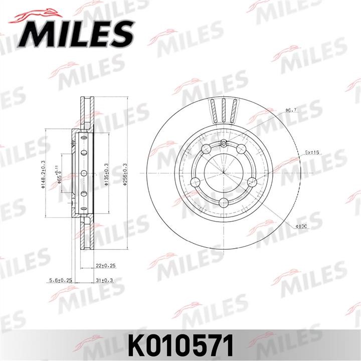 Miles K010571 Rear ventilated brake disc K010571: Buy near me at 2407.PL in Poland at an Affordable price!