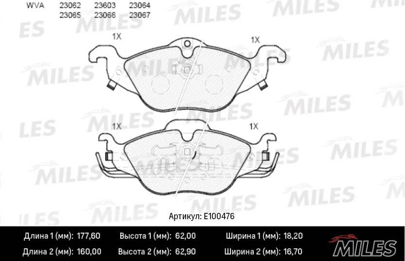 Miles E100476 Гальмівні колодки, комплект E100476: Приваблива ціна - Купити у Польщі на 2407.PL!