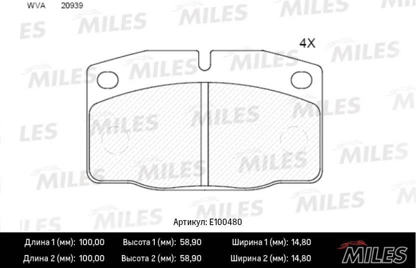 Miles E100480 Brake Pad Set, disc brake E100480: Buy near me in Poland at 2407.PL - Good price!