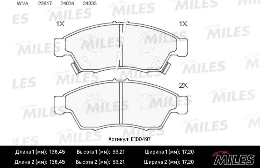 Miles E100497 Brake Pad Set, disc brake E100497: Buy near me in Poland at 2407.PL - Good price!