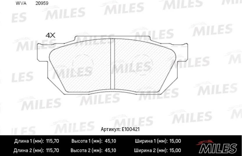 Miles E100421 Brake Pad Set, disc brake E100421: Buy near me in Poland at 2407.PL - Good price!