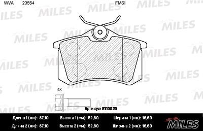Miles E110029 Rear disc brake pads, set E110029: Buy near me in Poland at 2407.PL - Good price!