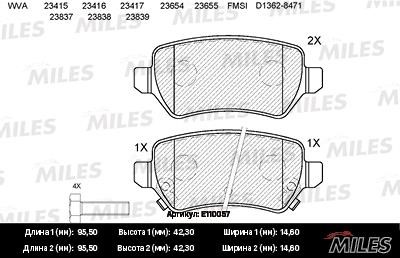 Miles E110057 Brake Pad Set, disc brake E110057: Buy near me in Poland at 2407.PL - Good price!