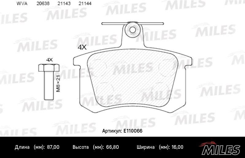 Miles E110066 Brake Pad Set, disc brake E110066: Buy near me in Poland at 2407.PL - Good price!