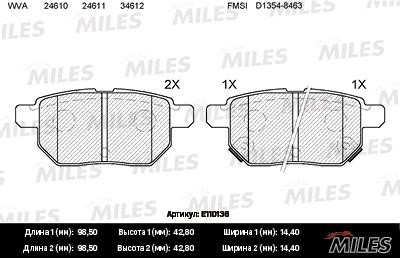 Miles E110136 Disc brake pad set E110136: Buy near me in Poland at 2407.PL - Good price!