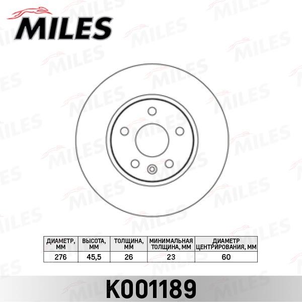 Miles K001189 Тормозной диск передний вентилируемый K001189: Отличная цена - Купить в Польше на 2407.PL!