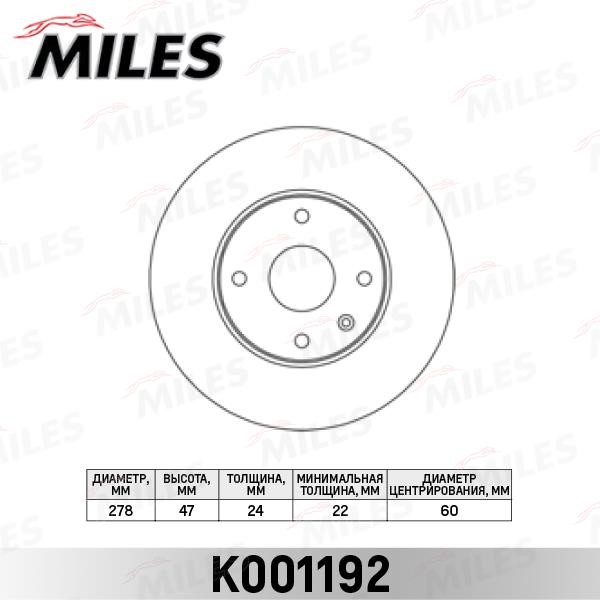 Miles K001192 Тормозной диск передний вентилируемый K001192: Отличная цена - Купить в Польше на 2407.PL!