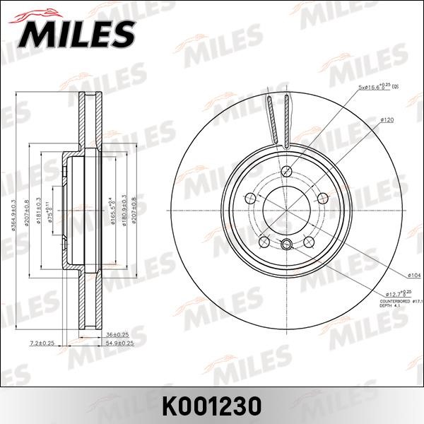 Miles K001230 Диск гальмівний передній вентильований K001230: Приваблива ціна - Купити у Польщі на 2407.PL!