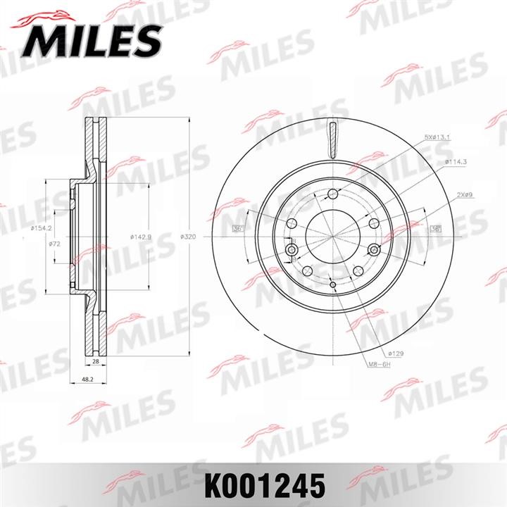 Miles K001245 Front brake disc ventilated K001245: Buy near me at 2407.PL in Poland at an Affordable price!