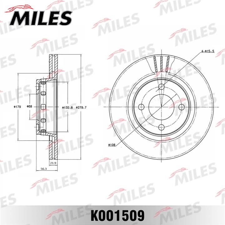 Miles K001509 Front brake disc ventilated K001509: Buy near me in Poland at 2407.PL - Good price!