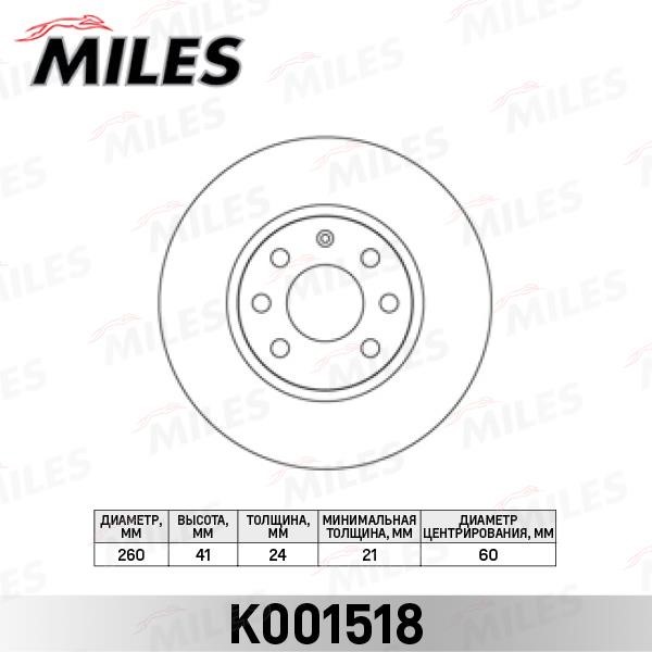 Miles K001518 Тормозной диск передний вентилируемый K001518: Отличная цена - Купить в Польше на 2407.PL!